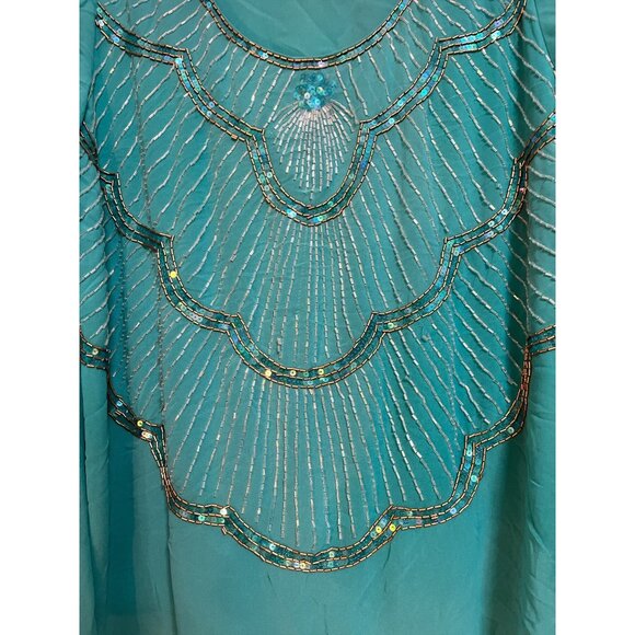 DG2 by Diane Gilman Women’s L Turquoise Beaded Sheer Blouse – Long Sleeve, NWT - Picture 2 of 7